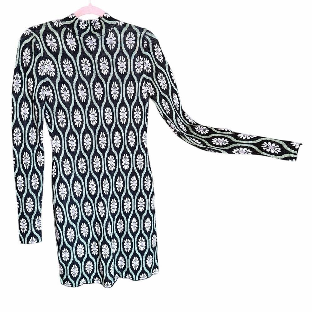 MNG women’s bodycon long sleeve retro mod print dress size 4 flower backless